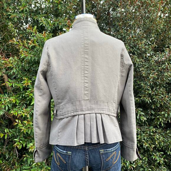 Free People Gray Military Band Button Down Ruffled Cotton Jacket Lined 12 - Picture 2 of 9